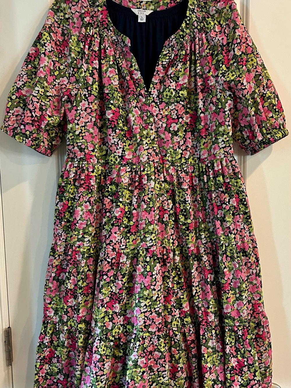 crown & ivy Pink and Green Floral Tiered Dress